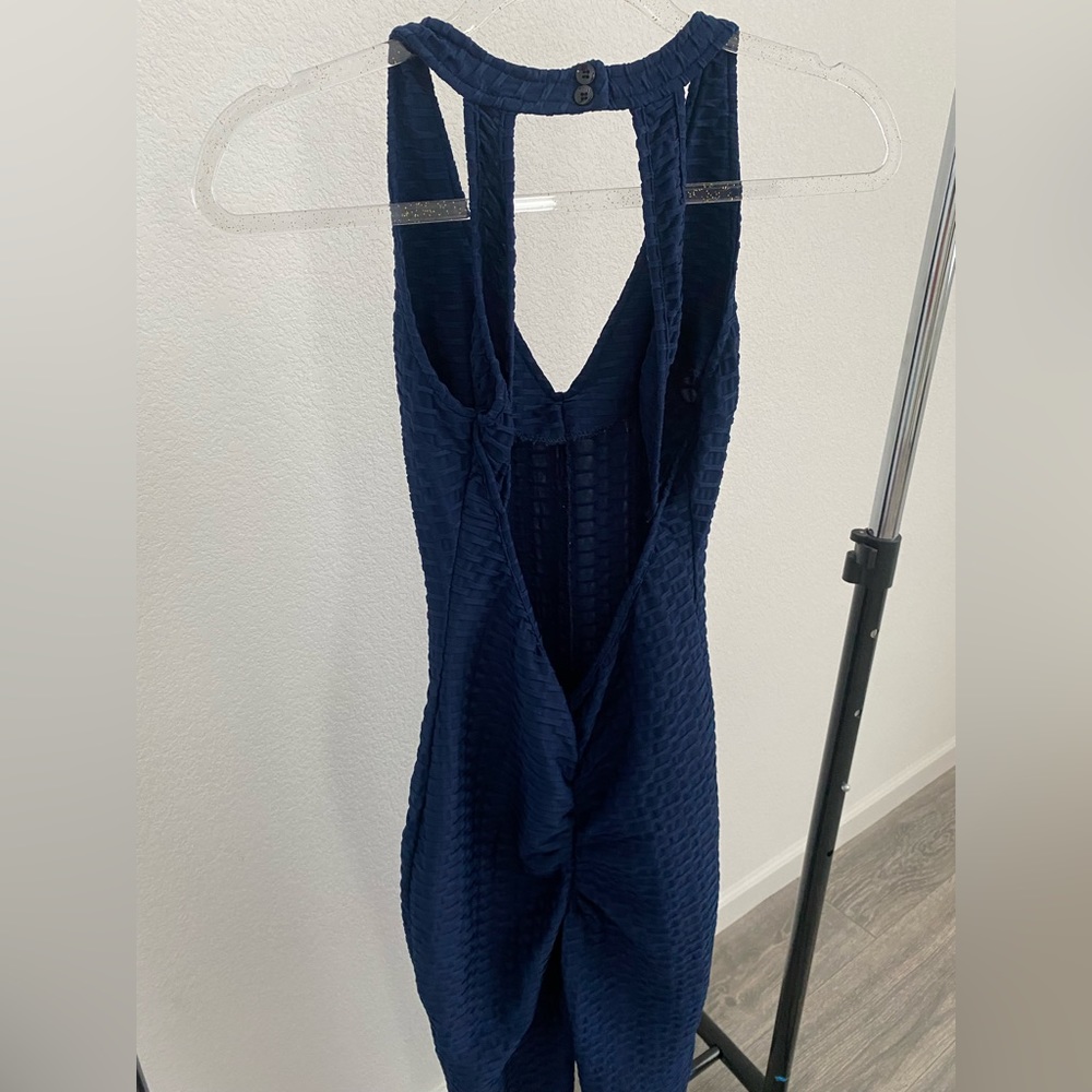 Navy blue low back scrunched Capri Jumpsuit